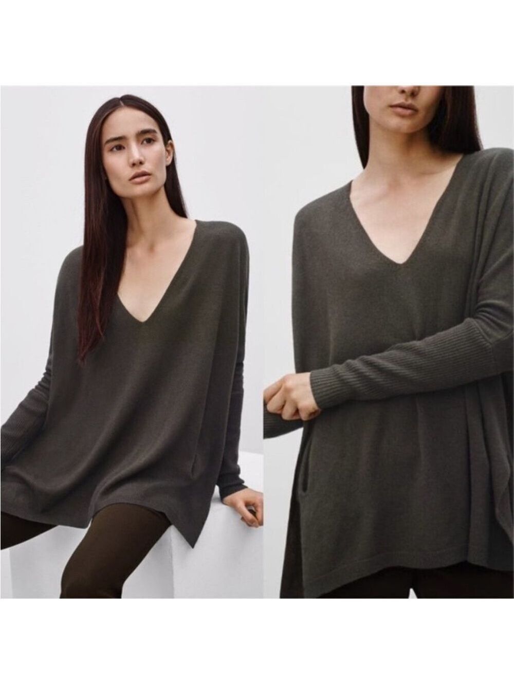 Aritzia Babaton Olive Green Wool Blend Baylor Sweater Pockets Small Medium